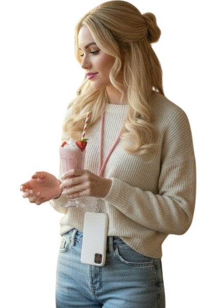 PEMBE PARACORD TELEFON BOYUN ASKISI TÜM KILIFLARA UYUMLU