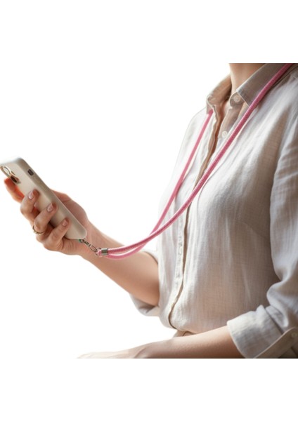 PEMBE PARACORD TELEFON BOYUN ASKISI TÜM KILIFLARA UYUMLU