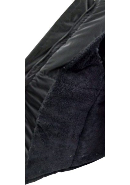 Kız Çocuk Önü Gipeli Kemerli Kapüşonlu Fermuar Çıtçıt Kapamalı Peluş Astarlı Siyah Midi Boy Mont fırsatları