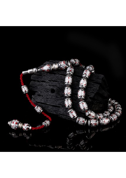 925 Ayar Gümüş Kapsül Kesim Kırmızı Siyah Beyaz Mineli Tesbih