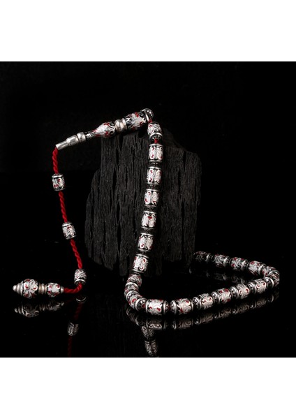 925 Ayar Gümüş Kapsül Kesim Kırmızı Siyah Beyaz Mineli Tesbih fiyatları