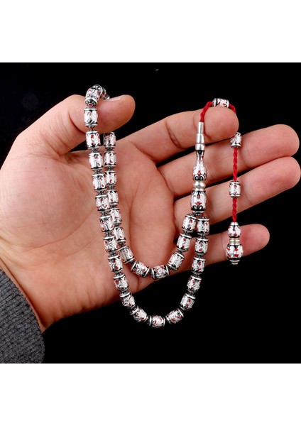 925 Ayar Gümüş Kapsül Kesim Kırmızı Siyah Beyaz Mineli Tesbih fırsatları