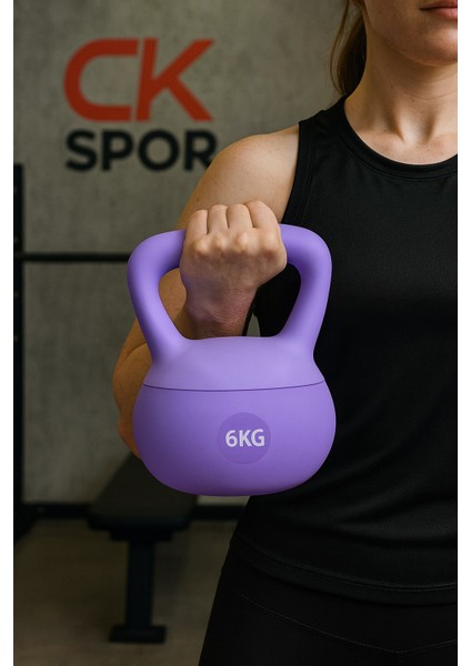 6 kg Soft Kettlebell – Yumuşak Tabanlı Metal Kumlu, Ses Yapmaz Darbeye Dayanıklı Çift El Ağırlık