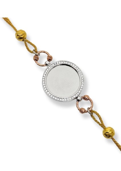 Üç Renkli Taşlı Çeyrek Altın Yuvalı Aynalı Gümüş Dorika Model Bileklik fiyatları