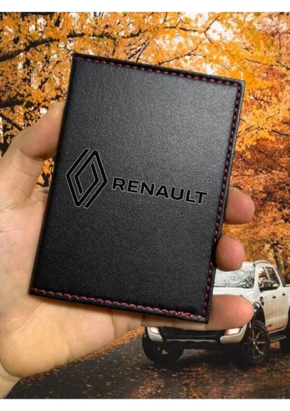 Renault Desenli Ruhsat Kabı Logolu Oto Ruhsat Kılıfı Vinleks Deri Dikişli Araç Ruhsat Koruyucu