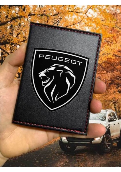 Peugeot Desenli Ruhsat Kabı Logolu Oto Ruhsat Kılıfı Vinleks Deri Dikişli Araç Ruhsat Koruyucu