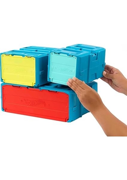 Wheels Track Builder Alev Temalı Akrobasi Seti ve 1 Adet Araba, Birleştirilebilir Oyuncak Saklama Kutusunda 16 Adet Pist Oluşturma ve Akrobasi Parçası, HMC04 modelleri