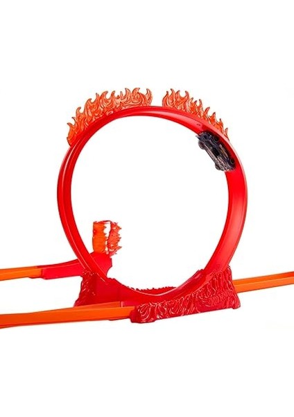 Wheels Track Builder Alev Temalı Akrobasi Seti ve 1 Adet Araba, Birleştirilebilir Oyuncak Saklama Kutusunda 16 Adet Pist Oluşturma ve Akrobasi Parçası, HMC04 indirimleri