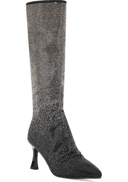 25K134 Kadın Taşlı Topuklu Çizme Siyah fiyatları