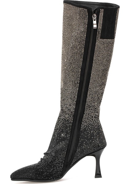 25K134 Kadın Taşlı Topuklu Çizme Siyah modelleri
