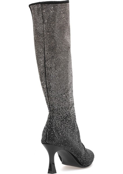 25K134 Kadın Taşlı Topuklu Çizme Siyah fırsatları