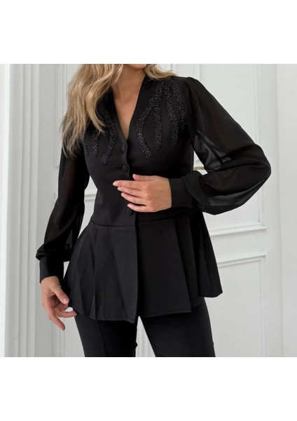 Siyah Taş Detaylı Şık Ceket Bluz fırsatları