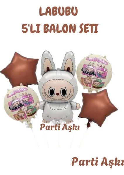 Labubu Balon 5'li Folyo Balon Seti & Labubu Konsept Parti Balonu