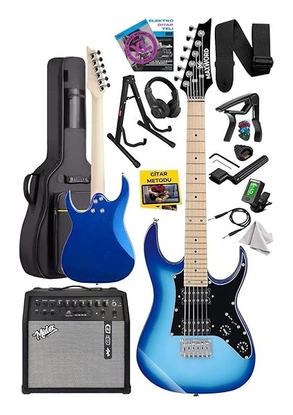 DE-150BL-50AMP Maple Klavye Hh Yüksek Kaliteli 50W Amfili Elektro Gitar Seti fiyatları