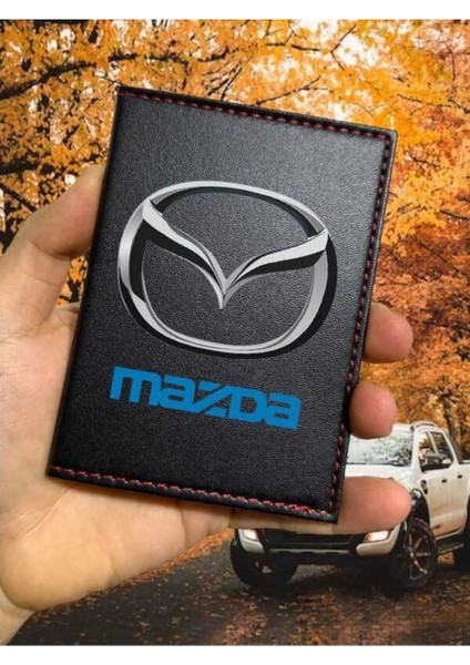Mazda Desenli Ruhsat Kabı Logolu Oto Ruhsat Kılıfı Vinleks Deri Dikişli Araç Ruhsat Koruyucu
