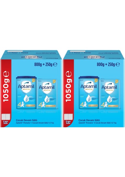 Nutrıcıa Aptamil Pronutra 800GR+250GR Toplam: 1050GR Devam Sütü No:4 (1 Yaş ve Üzeri) (2 Li Set)