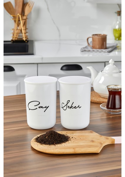 2'lü Akrilik Vakum Kapaklı Transfer Etiketli Çay/şeker Akrilik (Plastik) Kavanoz 900ML