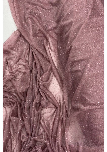 Litaetrend Yağmur Damlası Simli Abiye Elbise Şallık Tül Kumaş Koyu Gül Kurusu 36