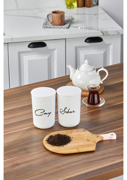 2'lü Akrilik Vakum Kapaklı Transfer Etiketli Çay/şeker Akrilik (Plastik) Kavanoz 900ML modelleri