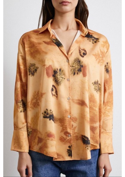 Kadın Uzun Kol Desenli Renkli Pamuk Saten Premium Kalite Spor Şık Gömlek