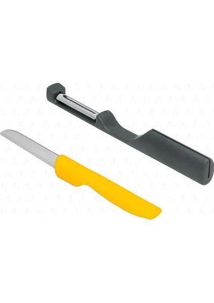 Delos 2 In 1 Paslanmaz Çelik Bıçak ve Soyacak Seti Turuncu VLT1426
