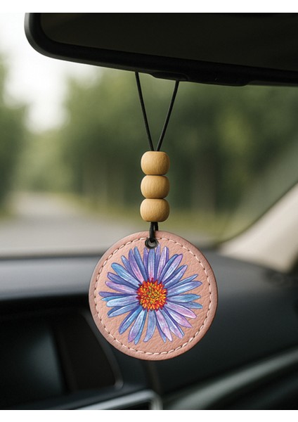 Tasarım Deri Süslemeli Desenli Tematik Dikiz Araç Aynası Süsü Açık Pembe - Leylak