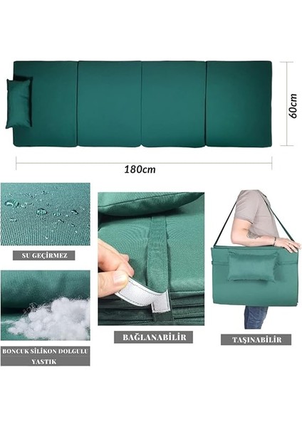 Ahşap Katlanabilir Yatar Şezlong 3 Kademe Plaj Yatağı Minder Dahil (Ceviz - Gri) fiyatları