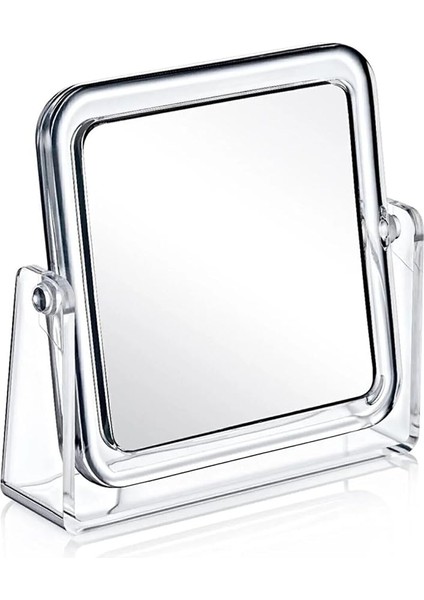 Çift Taraflı Büyüteçli Kare Makyaj Aynası, 360° Döner Mekanizmalı ve Taşınabilir Kompakt Tasarım