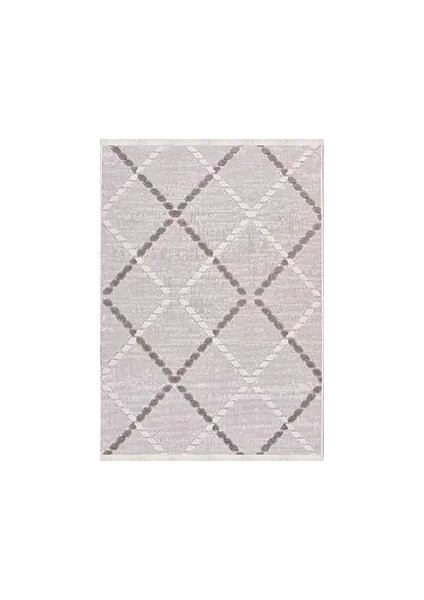 Avila Geometrik Gri Polyester Pamuk Tabanlı Makine Halısı