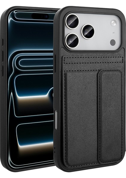 Iphone 17 Pro Uyumlu Kılıf Deri Dikişli Kartlıklı Içi Kadifeli Kart Hazneli Cüzdan Kapak