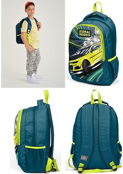 High Nefti Sarı Araba Okul Sırt ve Beslenme Çantası Seti modelleri