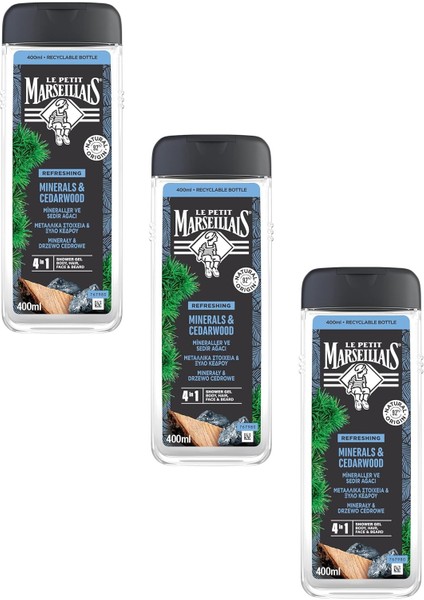 Le Petit Marseillais Duş Jeli Men Serisi Mineral ve Sedir Ağacı (3 x 400 Ml)