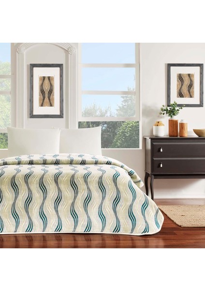 Rosalia Zikzak DESENLI%100 Pamuk Battaniye, Bej, Tek Kişilik