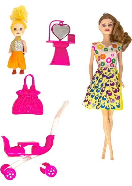 Anlily Bebek Arabalı Aksesuarlı Oyuncak Bebek