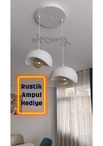 Beton Görünümlü 2'lisarkıt Avize, Iskandinav Tarzı Bohem Sarkıt Avize (Bioplastik) E27