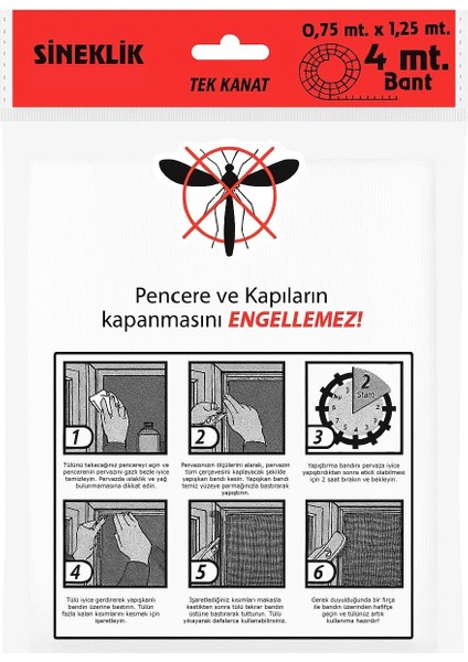 Tek Kanat Pratik Sineklik, 0.75 m x 1.25 m Tül, Kapı & Pencere Uyumlu, 4 M Yapıştırma