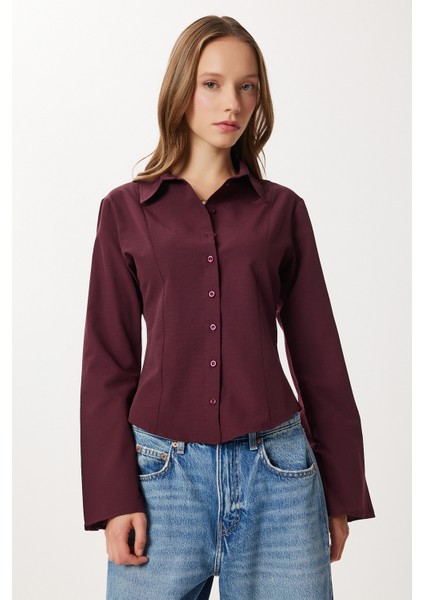Çan Kollu Vücuda Oturan Dokuma Gömlek LUB0300 Bordo