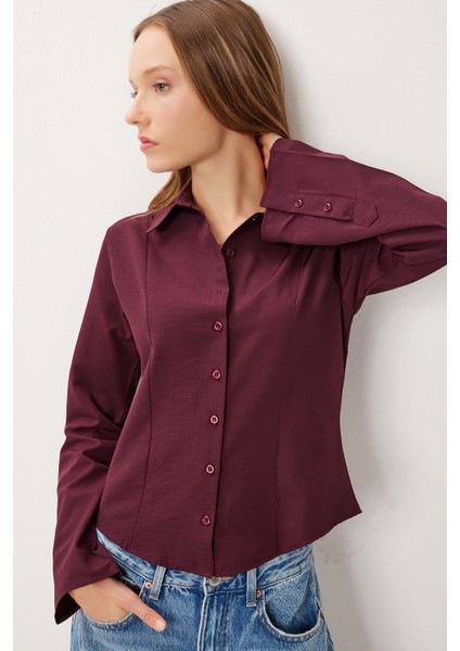 Çan Kollu Vücuda Oturan Dokuma Gömlek LUB0300 Bordo fiyatları