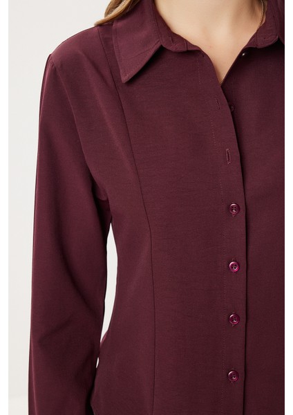 Çan Kollu Vücuda Oturan Dokuma Gömlek LUB0300 Bordo modelleri