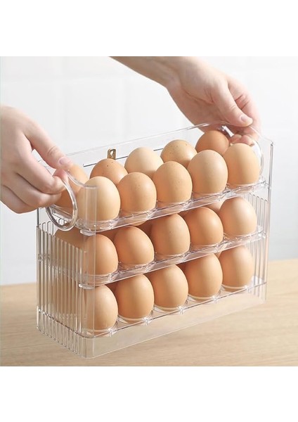 Katlı Yumurtalık Buzdolabı Organizeri Saklama Kabı 30 Bölmeli Raflı Yumurta Kutusu Düzenleyici (Şeffaf, 1 Adet)