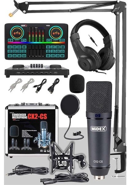 Stüdyo Ekipmanları Private Paket-5 Cx2 Mikrofon VS22 Ses Kartı Stüdyo Kayıt Seti