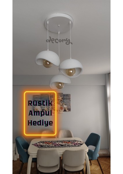 Beton Görünümlü 3'lü Sarkıt Avize, Iskandinav Tarzı Bohem Sarkıt Avize (Bioplastik) E27