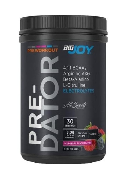 Bigjoy Pre-Workout Predator - Orman Meyveleri Aromalı 1 Paket(1 x 510 G)