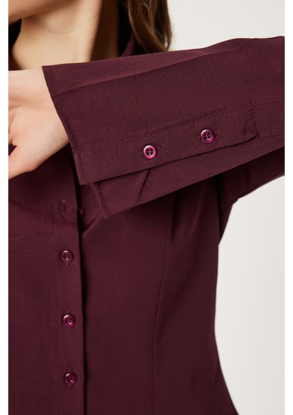 Çan Kollu Vücuda Oturan Dokuma Gömlek LUB0300 Bordo fırsatları