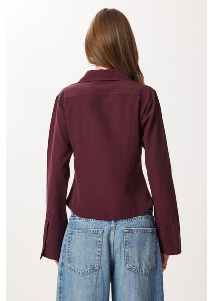Çan Kollu Vücuda Oturan Dokuma Gömlek LUB0300 Bordo indirimleri