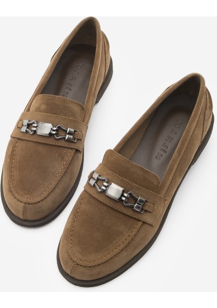 Kadın Loafer Makosen Tokalı Günlük Ayakkabı Zamira Taba Süet