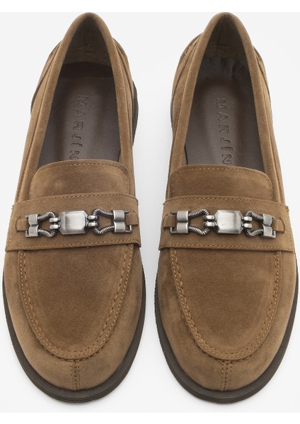 Kadın Loafer Makosen Tokalı Günlük Ayakkabı Zamira Taba Süet