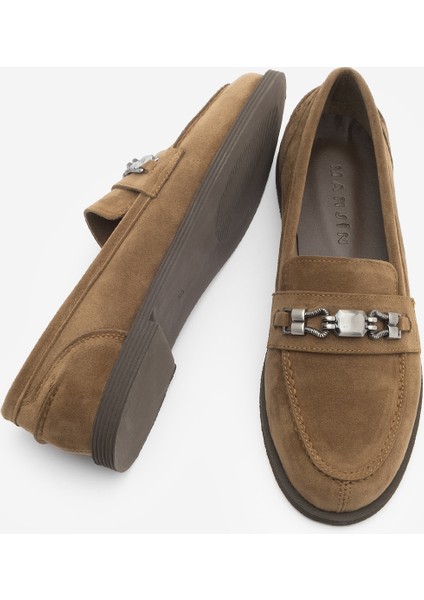 Kadın Loafer Makosen Tokalı Günlük Ayakkabı Zamira Taba Süet