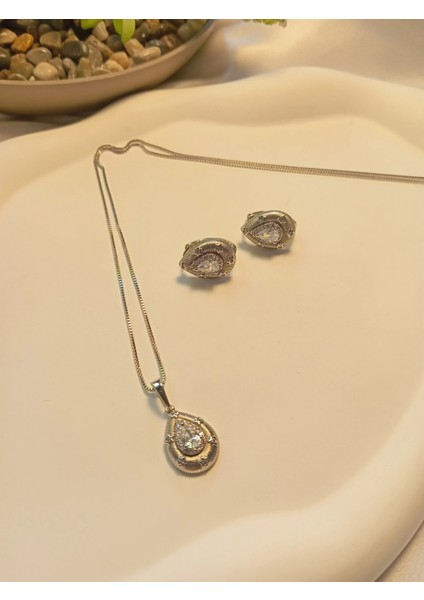 Silver Damla Kolye Küpe Seti modelleri