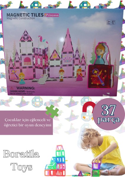 Manyetik Yapı Blokları – Çocuklar Için Renkli 3 Boyutlu 37 Parça Manyetik Blok Prenses Oyun Seti
